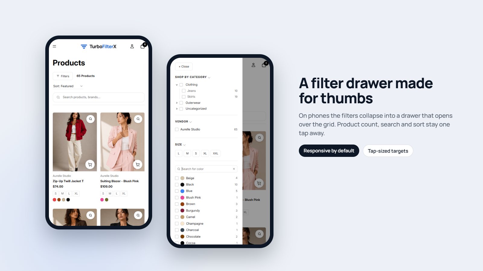 TurboFilterX filter drawer on a mobile Shopify collection page